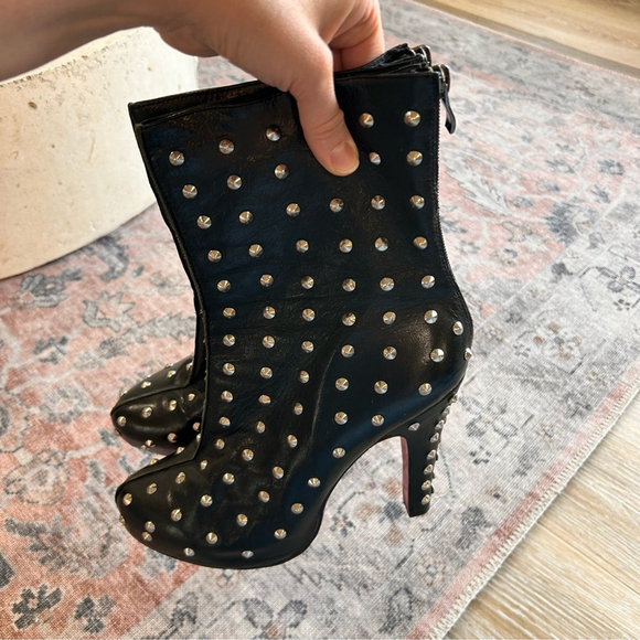 Christian Louboutin Black Studded Leather Ankle Boots with Red Soles - Picture 5 of 12
